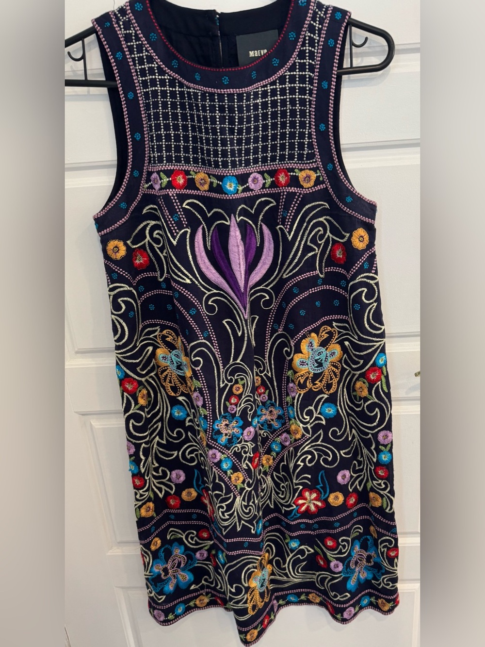 Maeve Embroidered Kira Tunic Dress Anthropologie boho cotton shift party lined 0